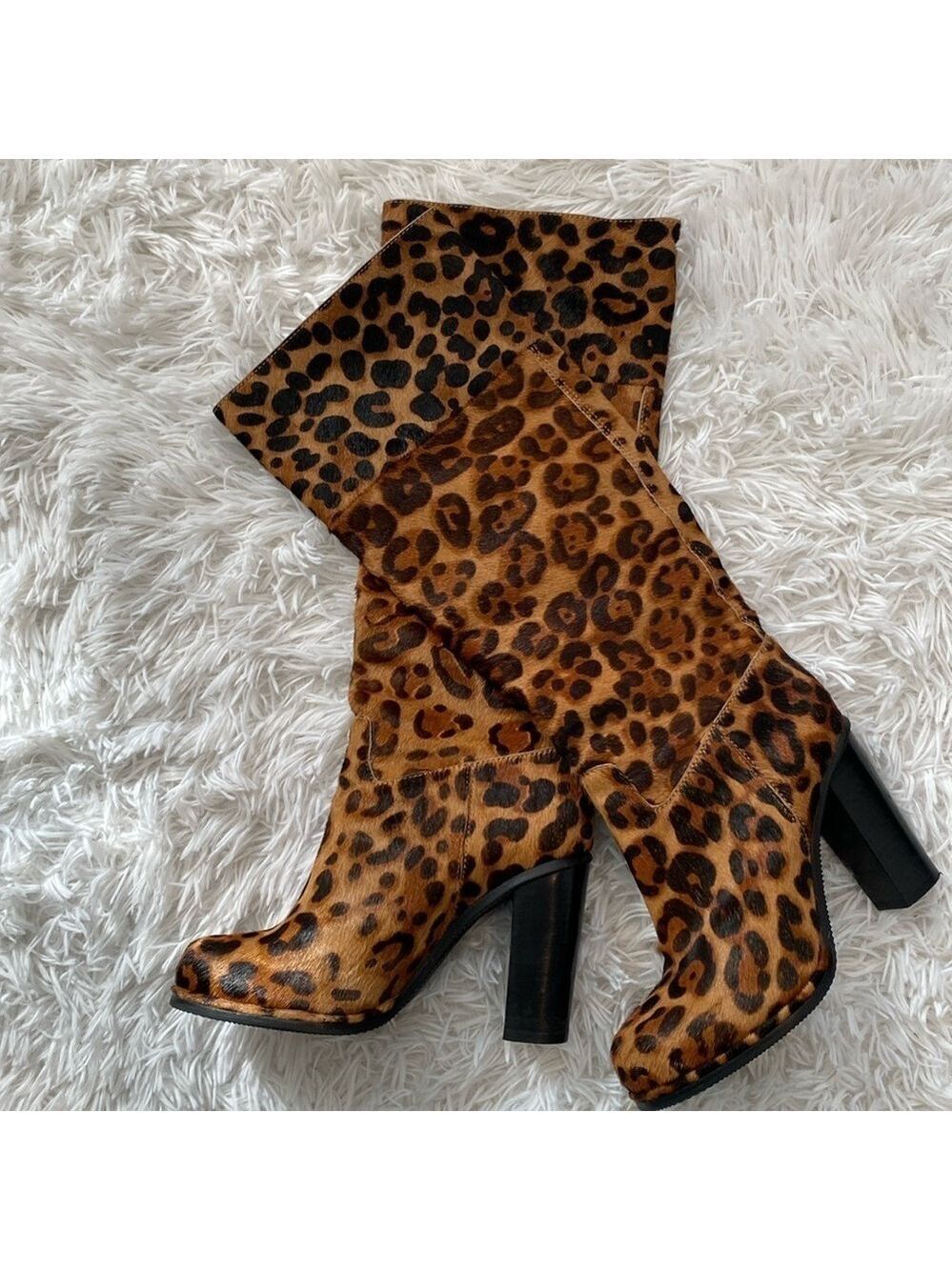 Diane Von furstenberg rabbit fur leopard print knee high boots
